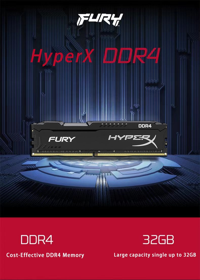 HyperX Fury 8GB 16GB 32GB DDR4 3600MHz 3200MHz 2666MHz 2400MHz 2133MHz DRAM CL18 CL16 1.35V DIMM 288pin
