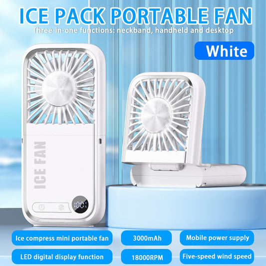 Folding Mini Cooling Air Fan Mobile Phone Holder Power Bank 3000mAh USB Rechargeable Cooling Handheld Desktop Fan with Lanyard