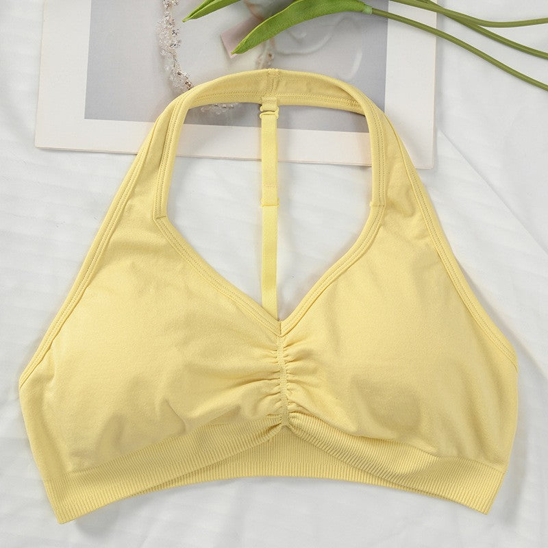 Sports Bra Strappy Backless Yoga Gym Bra Removable Cups Women Workout Clothing Gym Top Halter Sport Bras 6 colors