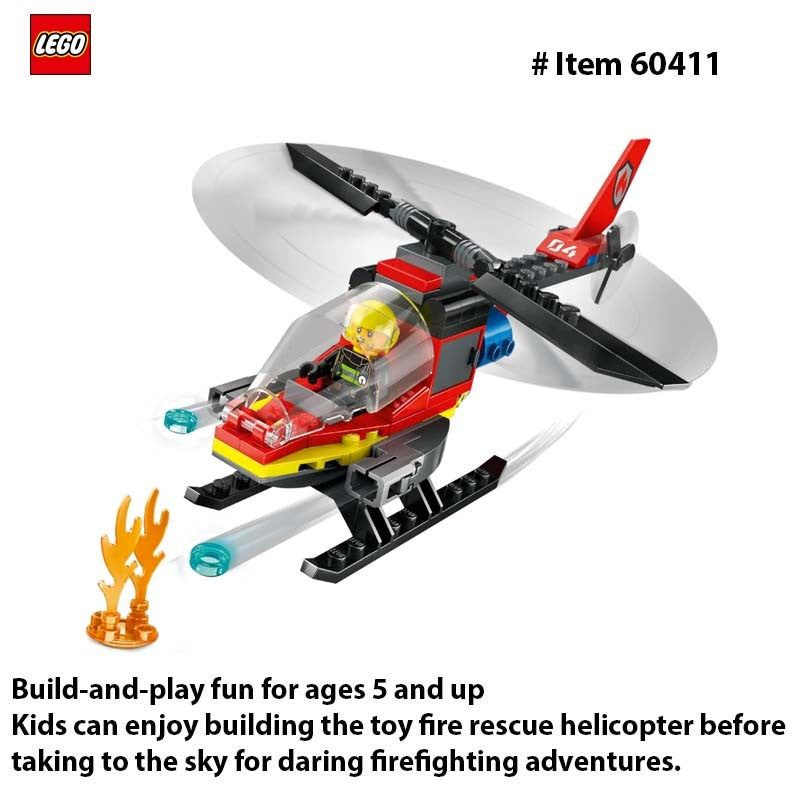 LEGO 60411 City Helicóptero de Resgate dos Bombeiros – Brinquedo de Construção – Jogo de Faz de Conta e Brinquedo de Aprendizagem para Crianças – com Minifigura de Bombeiro, 85 peças