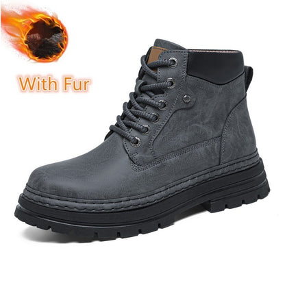 Leather Ankle Boots Stylish Walking Shoes Outdoor Men Casual Footwear Winter Plush Snow Boots New Trendl Mens High Top Shoes