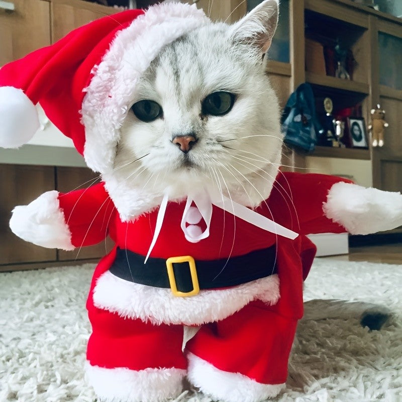 Fantasia Fofa de Gato para o Natal Papai Noel Cosplay Vestido de Estimação para Cães e Gatos Pequenos e Médios Festival Festa Engraçada Macacão Sphynx
