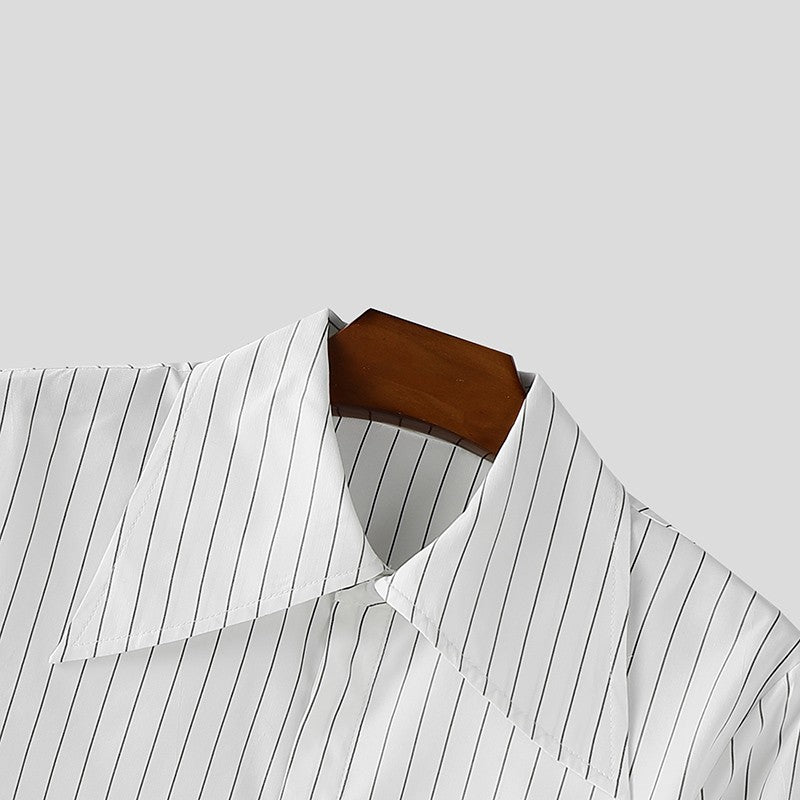 INCERUN Men Striped Shirt Lapel Long Sleeve Loose Casual Men Clothing Streetwear 2025 Korean Style Fashion Male Shirts Tops