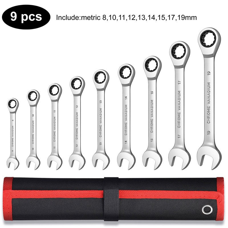 Conjunto de Chaves Catraca Métricas e Standard, Chave Combinada de 12 Pontos com Boca Fechada, Conjunto de Ferramentas para Garagem, CR-V Totalmente Polido
