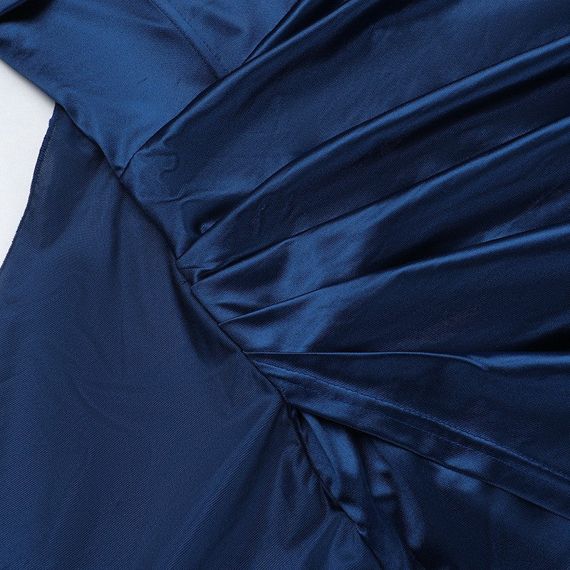 Autumn new European and American fashion temperament sexy slim deep V-waist satin slit dress female