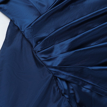 Autumn new European and American fashion temperament sexy slim deep V-waist satin slit dress female