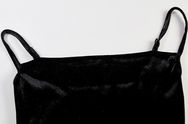 Velvet Swing Collar Sleeveless Slip Sexy Slit Maxi Dress 2024 New Fashion Evening Party Women Elegant Streetwear Y2K