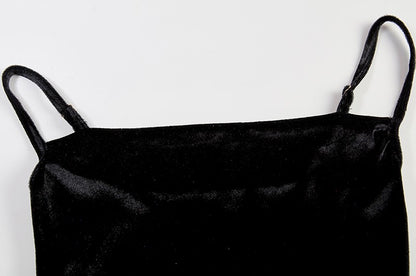 Velvet Swing Collar Sleeveless Slip Sexy Slit Maxi Dress 2024 New Fashion Evening Party Women Elegant Streetwear Y2K