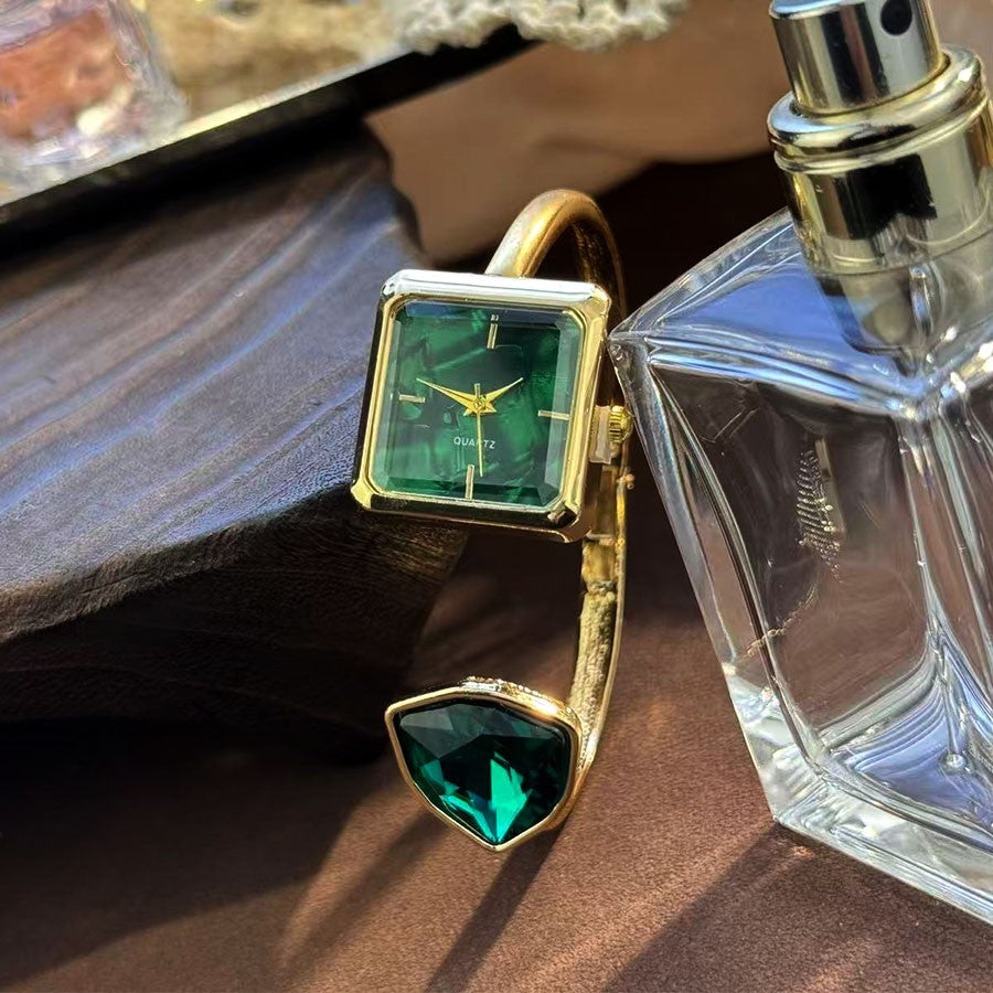 New Ladies Open Bracelet Watch Assorted Shaped Diamond Color Gemstone High-End Quartz Wristwatch Lazy Person's Stylish Timepiece