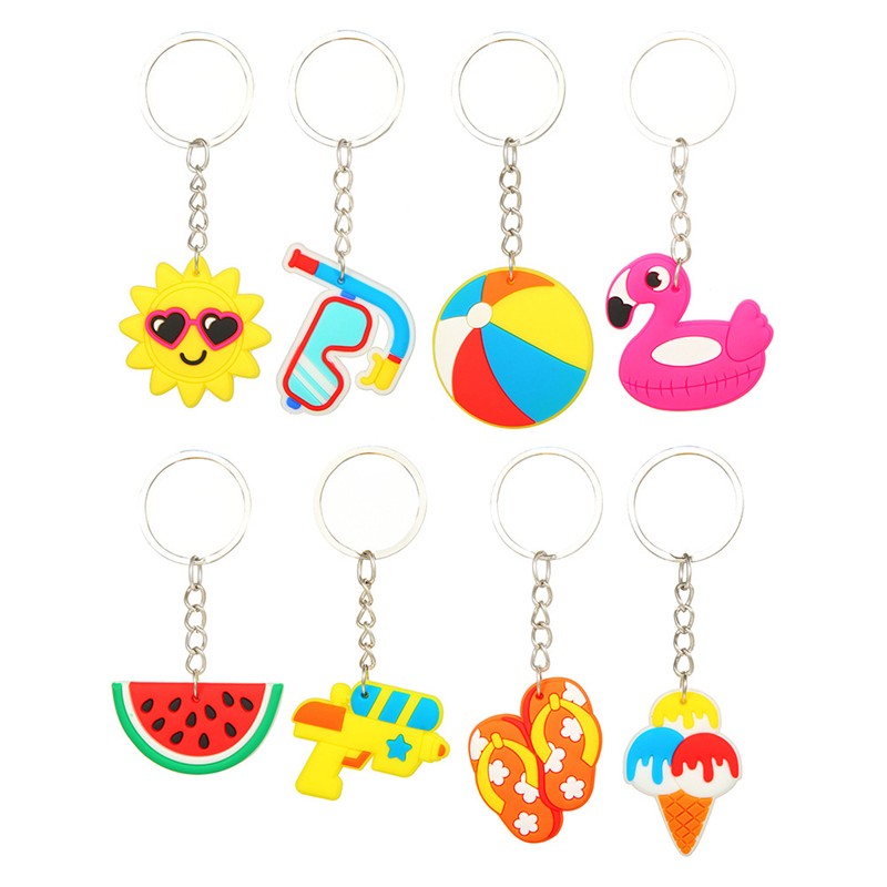6/12PCS Hawaii Flamingo Watermelon Summer Theme Keychain Pendant Backpack Tote Bag Charm Summer Pool Party Birthday Wedding Gift