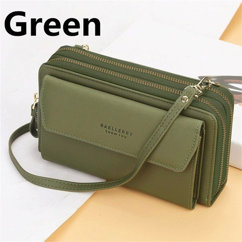 Women Long Wallet Korean Version Crossbody Bag Double Zipper Large Capacity Clutch Bag Shoulder Handbag Female Mobile Phone Bag