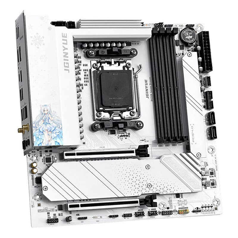 Placa-mãe JGINYUE AM5 B650E Snow Dream, compatível com AMD Ryzen 9000/8000/7000, PCIe 5.0, DDR5 7000+(OC), LAN 2.5G, ARGB