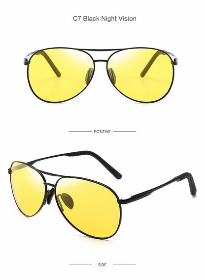 Óculos de Sol Polarizados Masculinos com Armação de Metal para Aviação Cores Variadas Óculos de Sol Masculino Piloto Visão Noturna e Diurna para Dirigir
