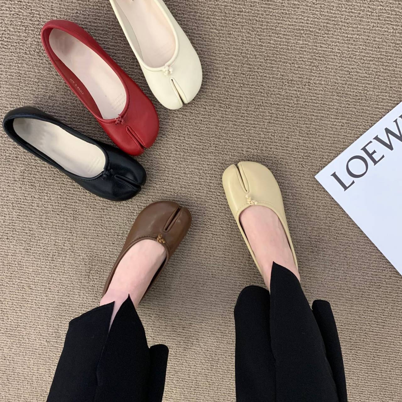 Fashion Soft Leather Split Toe Women Tabi Ballet Flats Spring Autumn Comfortable Walking Lazy Loafers Casual Girls Dance Shoes