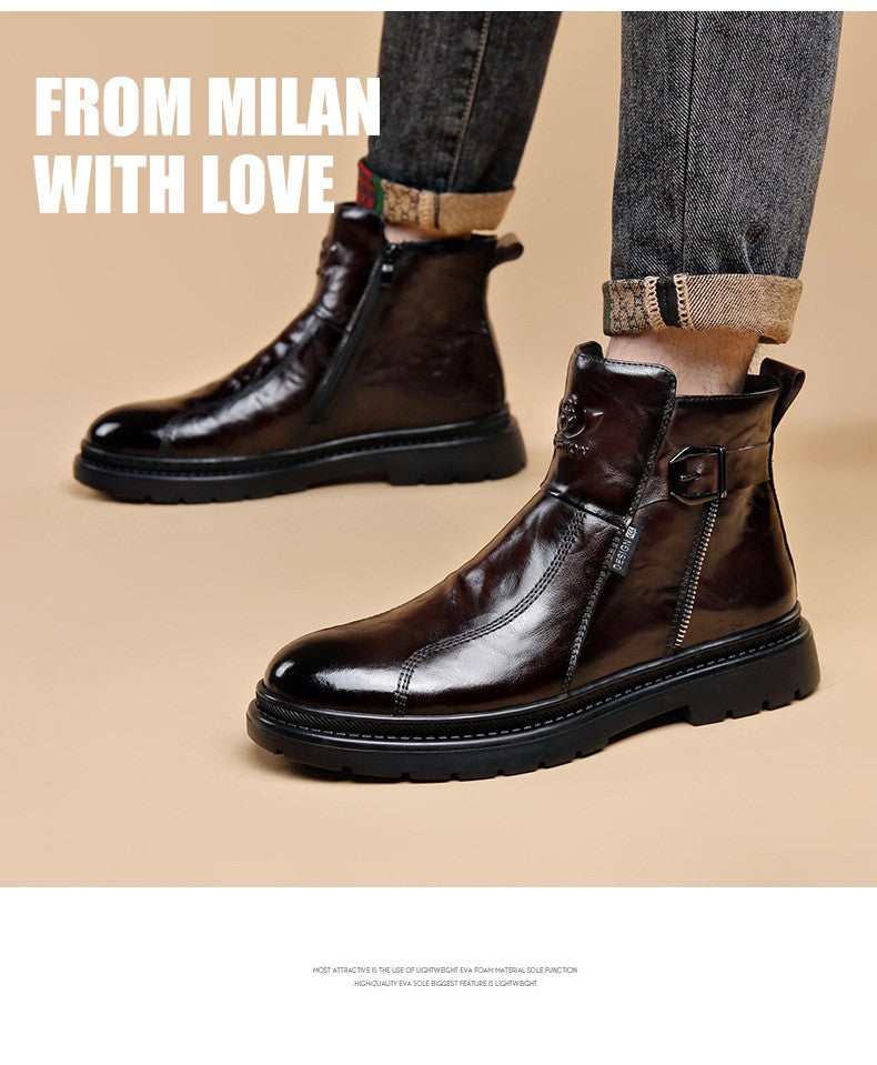 British-style Men's Casual Retro Chelsea Boots for Men Autumn Winter Cow Leather Shoes Male Fashion New Designer Ankle Boots Man