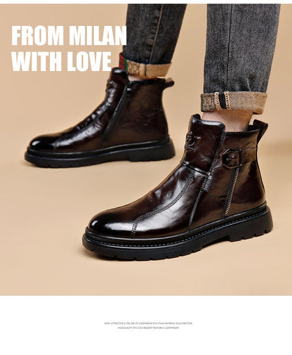 British-style Men's Casual Retro Chelsea Boots for Men Autumn Winter Cow Leather Shoes Male Fashion New Designer Ankle Boots Man