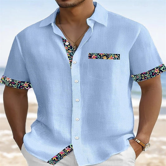 Hawaiian floral print men's button pocket short sleeve shirt everyday outing vacation travel men's shirt fast shipping