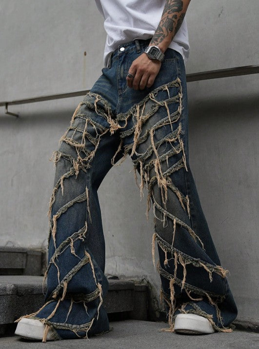Men's jeans casual style jeans street fringe denim pants