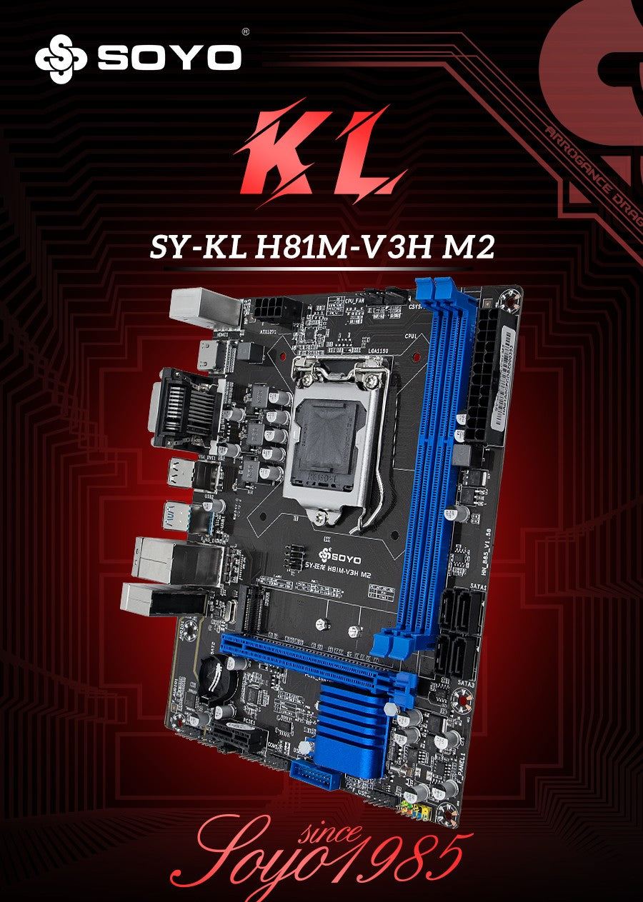 Placa-mãe SOYO H81M Gaming Dual Channel DDR3 M.2 NVME PCIEx16 HDMI VGA Interface LGA 1150 Suporta CPU Intel Core de 4ª Geração