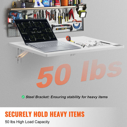 SucceBuy Wall Mounted Folding Table Drop Leaf  Floating Desk with Bracket Fold Down for Home Office Room Kitchen Space-Saving