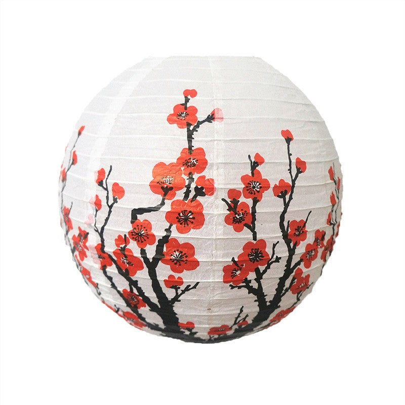 30CM Japanese Style Wedding Birthday Party Decoration Mid Autumn Festival Handheld Lantern Printed Flower Round Chinese Lantern
