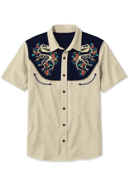 2025 Men's Casual Button Short Sleeve Shirt Mythical Medusa Snake Demon Pattern Comfortable And Breathable Summer Fashion Top