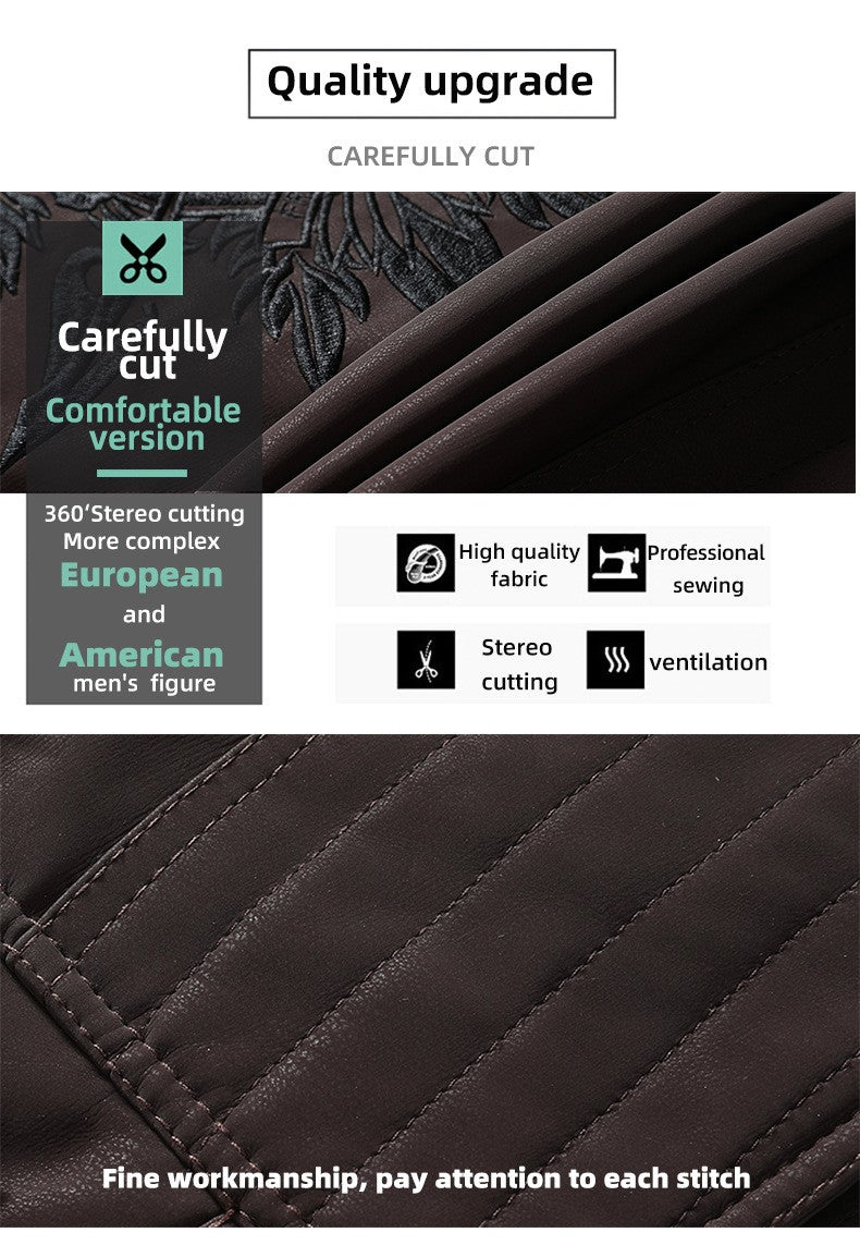 Men's autumn and winter frosted leather jacket, fashionable slim fit and brushed motorcycle fashion brand slim fit jacket