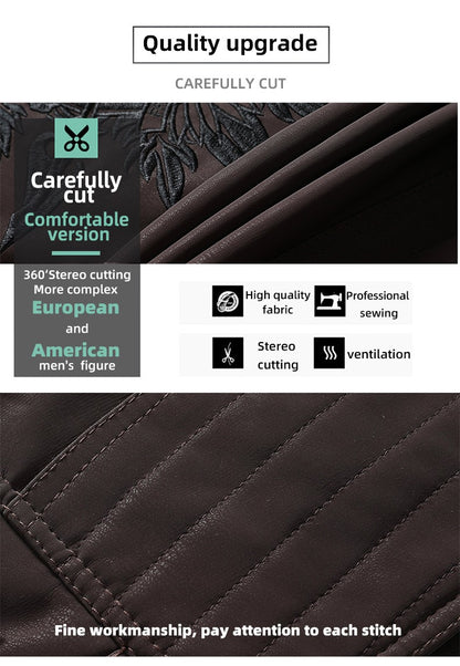 Men's autumn and winter frosted leather jacket, fashionable slim fit and brushed motorcycle fashion brand slim fit jacket