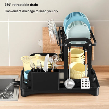 HOT 2 Tier Dish Bowl Drainer Storage Rack Kitchen Dish Drying Rack with Drain Basket Countertop Dinnerware Organizer Drainboard