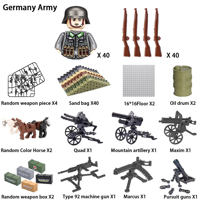 Brinquedos de blocos de montar para crianças: Modelos de Mini Armas de Exército Nacional de Guerra de Soldados de Infantaria da Segunda Guerra Mundial