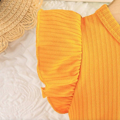 (0-3 Year Old Baby Girl Dress) Summer New Yellow Little Fly Sleeves Cute Bee Children'S Sleeveless Clothes+Bow Headband