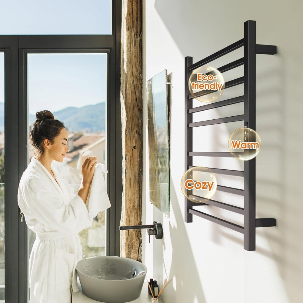 Poloma Wall Mounted & Freestanding Towel Warmer Rack for Bathrooms, Electric Heated Towel Rack Heater, Stainless Steel, Matt Bla