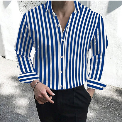 Men's formal shirt button lapel shirt black and white red long sleeve striped collar wedding work clothing large size 5XL