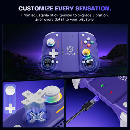NYXI Hyperion 3 Purple Edition, Magnetic Modular Joypad for Switch 2, Hall Effect No Drift, Full Mechanical Buttons, 9-Axis Gyro, Pro & Handheld Mode