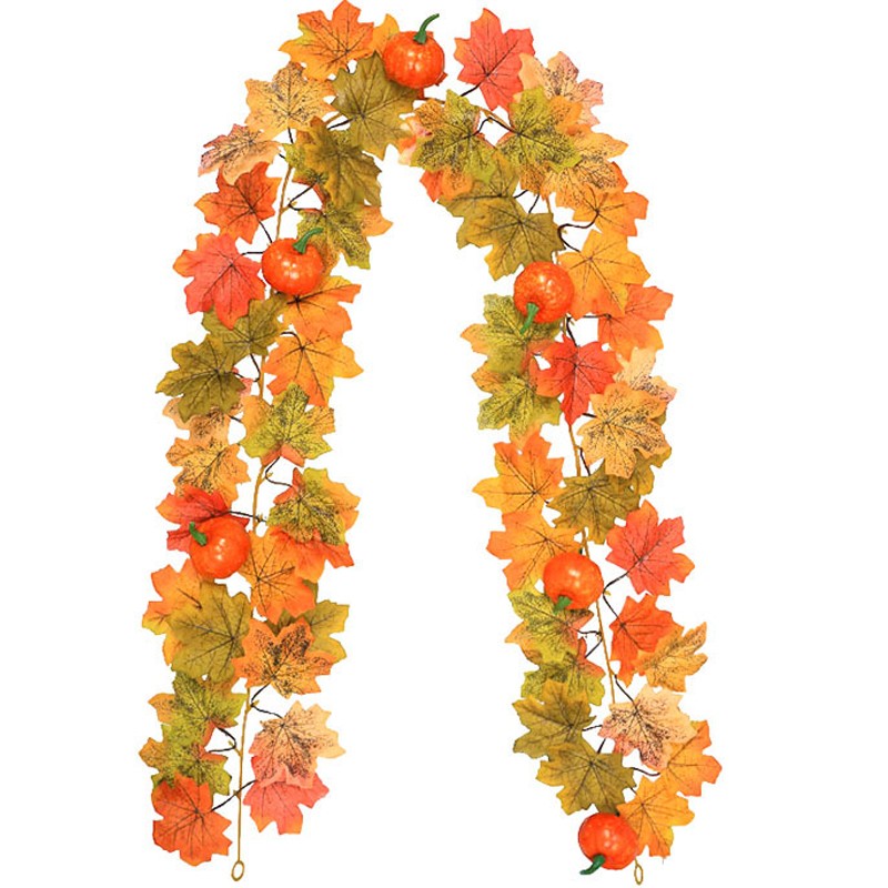 Halloween Artificial Vines Red Black Autumn Maple Leaves Fake Garland For Home Christmas Thanksgiving Party Fireplace Fall Decor