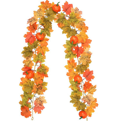 Halloween Artificial Vines Red Black Autumn Maple Leaves Fake Garland For Home Christmas Thanksgiving Party Fireplace Fall Decor