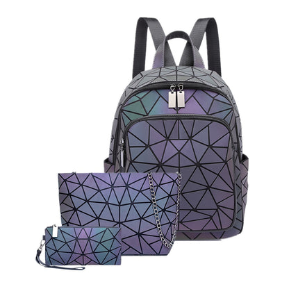 Fashion Women's luminous Backpack PVC holographic geometric School Bags For Teenage Girls Bagpack mochila feminina Travel Should