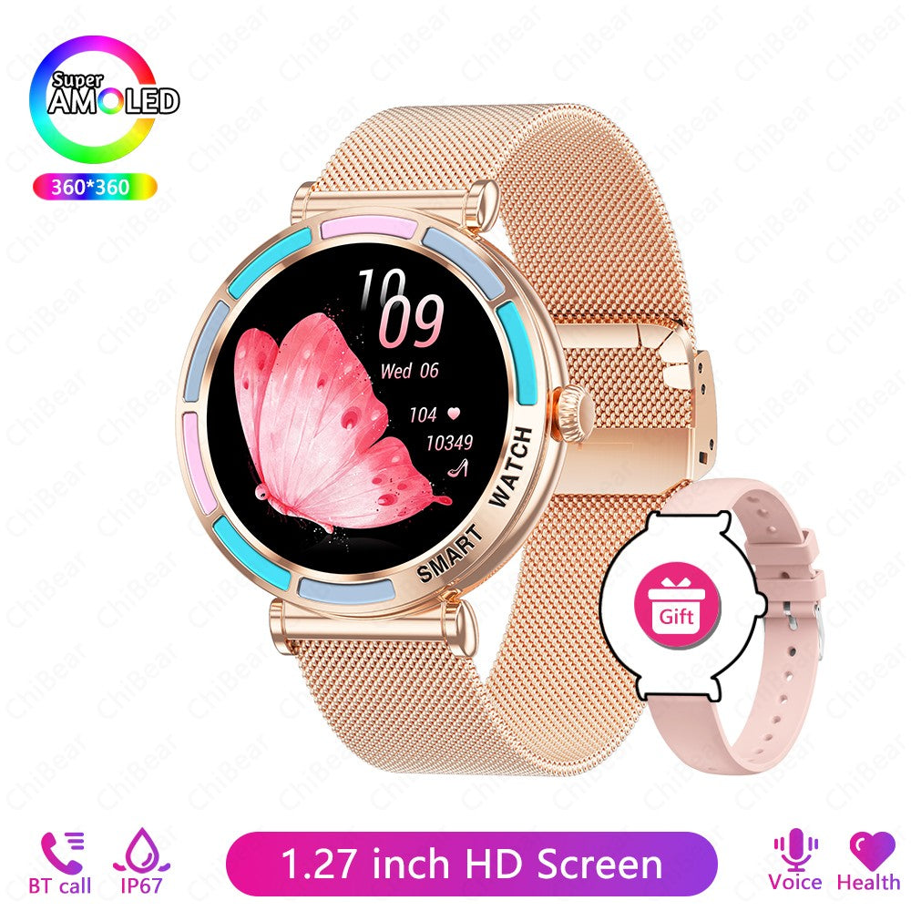 2025 Novo Smartwatch Feminino da Moda Tela HD 360*360 Pulseira Esportiva Mostrador Personalizado Frequência Cardíaca Chamada de Voz Smartwatch Para Android iOS