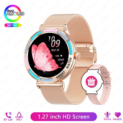 2025 Novo Smartwatch Feminino da Moda Tela HD 360*360 Pulseira Esportiva Mostrador Personalizado Frequência Cardíaca Chamada de Voz Smartwatch Para Android iOS