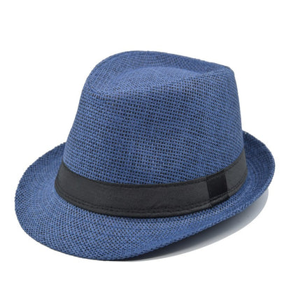 Fashion Unisex Women Men Straw Hat Ribbon Curling Brim Jazz Fedora Hat Panama Gangster Cap Outdoor Beach Parent-Child Sun Hats