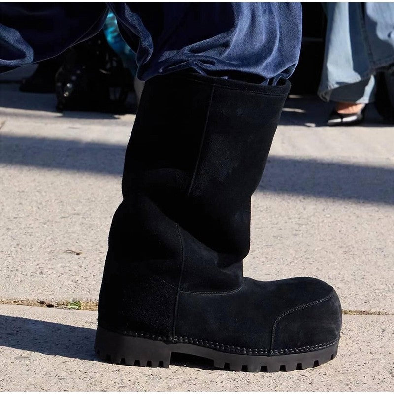 Fashionable Snow Boots Platform Elevating Warm Cotton Shoes Warm Big Head Design Long Boots Ladies All-over Brown Long Boots