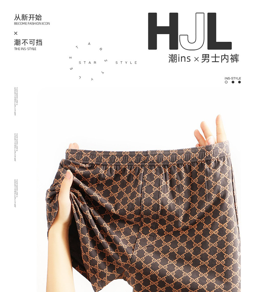 3PCS Plus Size Boxers&Briefs Underwear Man 100% Cotton Breathable Men's Summer Pajamas Pants Fashion Print Mid-rise Allo Pants