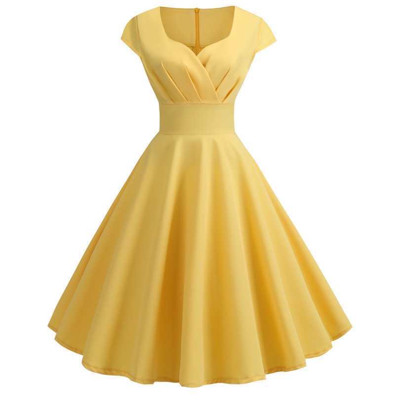 Pink Summer Dress Women V Neck Vintage Robe Elegant Retro pin up Party Office Mi