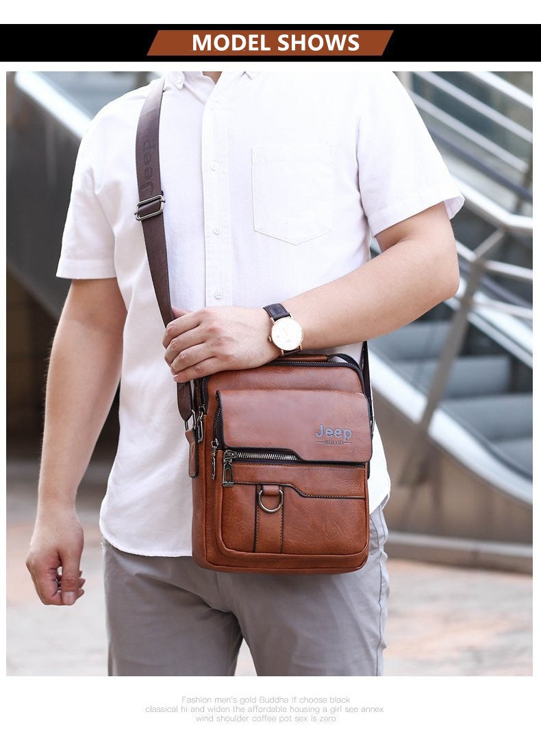 JEEP BULUO Luxury Brand Men Crossbody Messenger Bags Business Casual Handbag Male PU Shoulder Bag Large Capacity