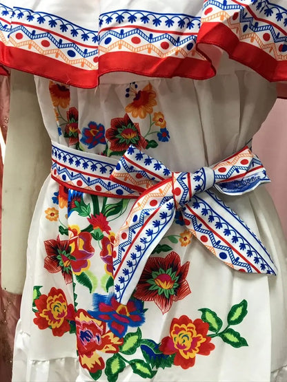 2024 Spring Summer New Independent Stand Amazon Off-shoulder Red Flower Printing Long Dress Oversized Wide Hemline Sleeveless