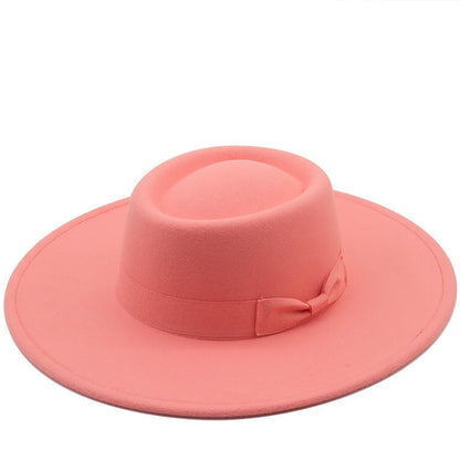 Chapéu Fedora Feminino De Lã Feltro Preto Liso Com Aba Larga De 9,5 Cm E Topo Reto, Com Laço, Vintage, Igreja, Casamento, Panamá