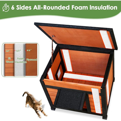 Casinha de Gato Isolada e à Prova de Intempéries para Uso Externo e Interno com Teto Abrível para Gatos de Rua e Pequenos Animais de Estimação