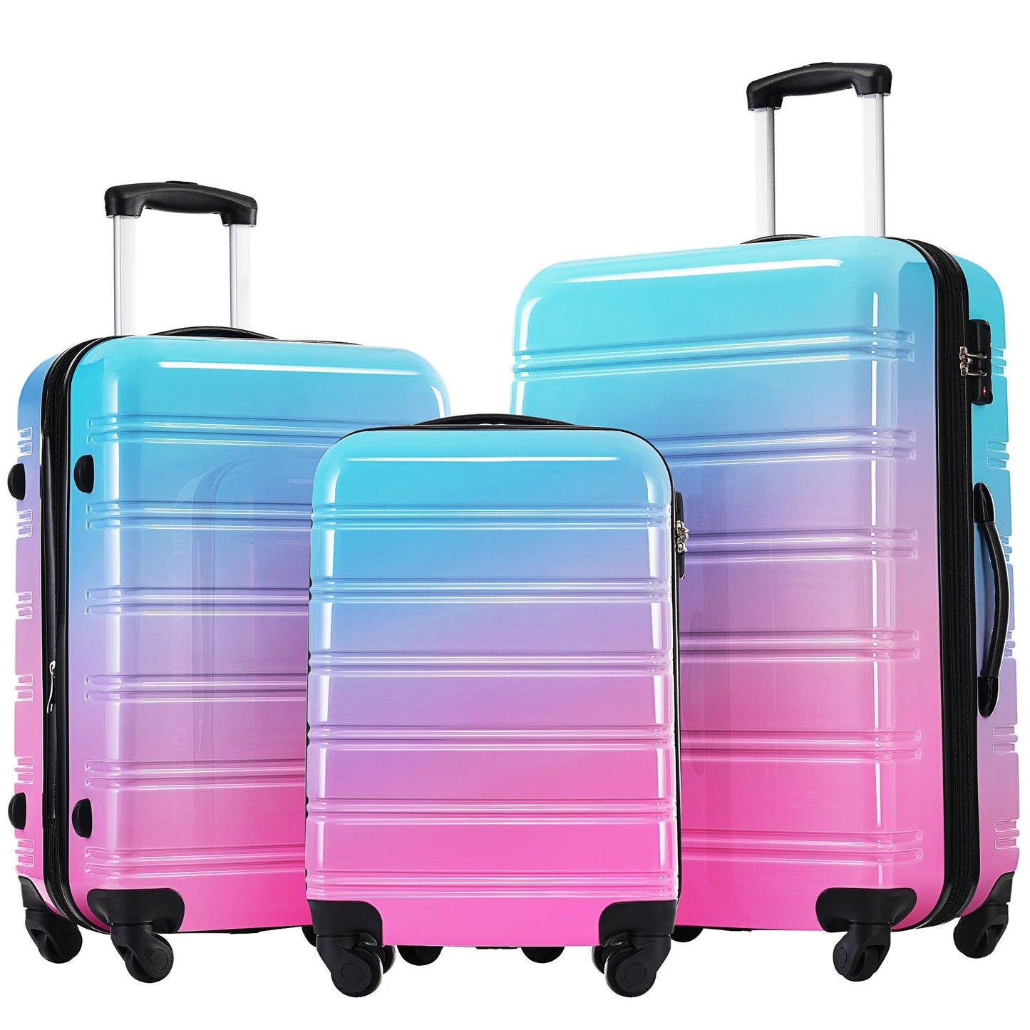 Conjuntos de Malas Rígidas com 3 Peças Cor Gradiente Malas Expansíveis com Rodas Giratórias e Fechadura TSA Leves 20" 24" 28";;VERDADEIRO;;"Roxo e Rosa,3 peças
