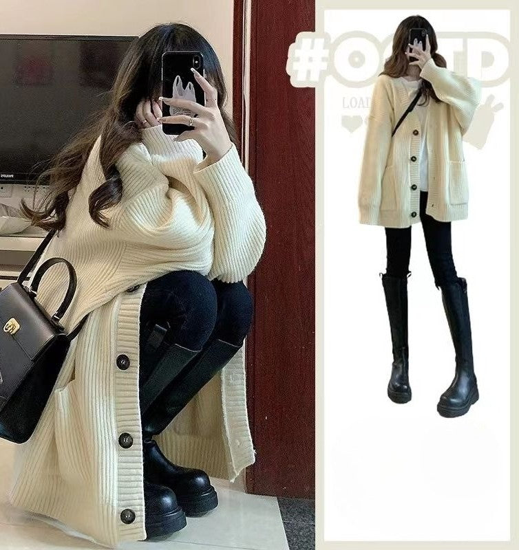 Cardigan for Women Solid Novelties in Chic Office Wear Vintage Korean Streetwear Clothing Sales Y2k Loose Knitted Sweater Woman
