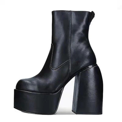 Comemore Women Punk Style Autumn Winter Chunky Platform High Boot Party Shoes Ladies Black Thick Heels Elastic Knee High Boots